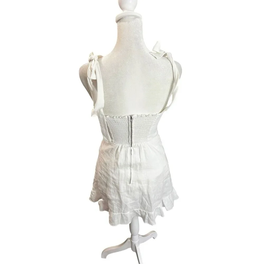 Reformation Christine Linen Mini Dress Ivory Tie Strap Sweetheart Size 0