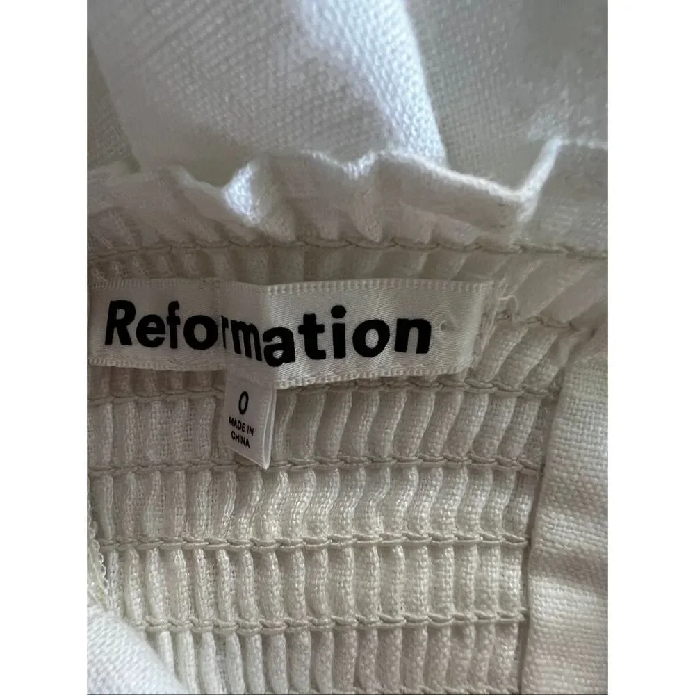 Reformation Christine Linen Mini Dress Ivory Tie Strap Sweetheart Size 0