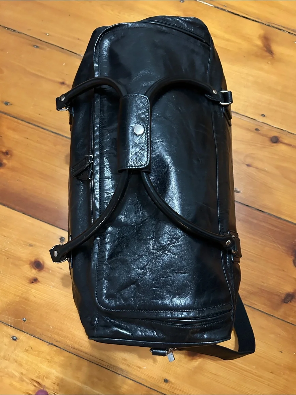 M. London Black Men's high quality Leather Weekender Bag - duffel