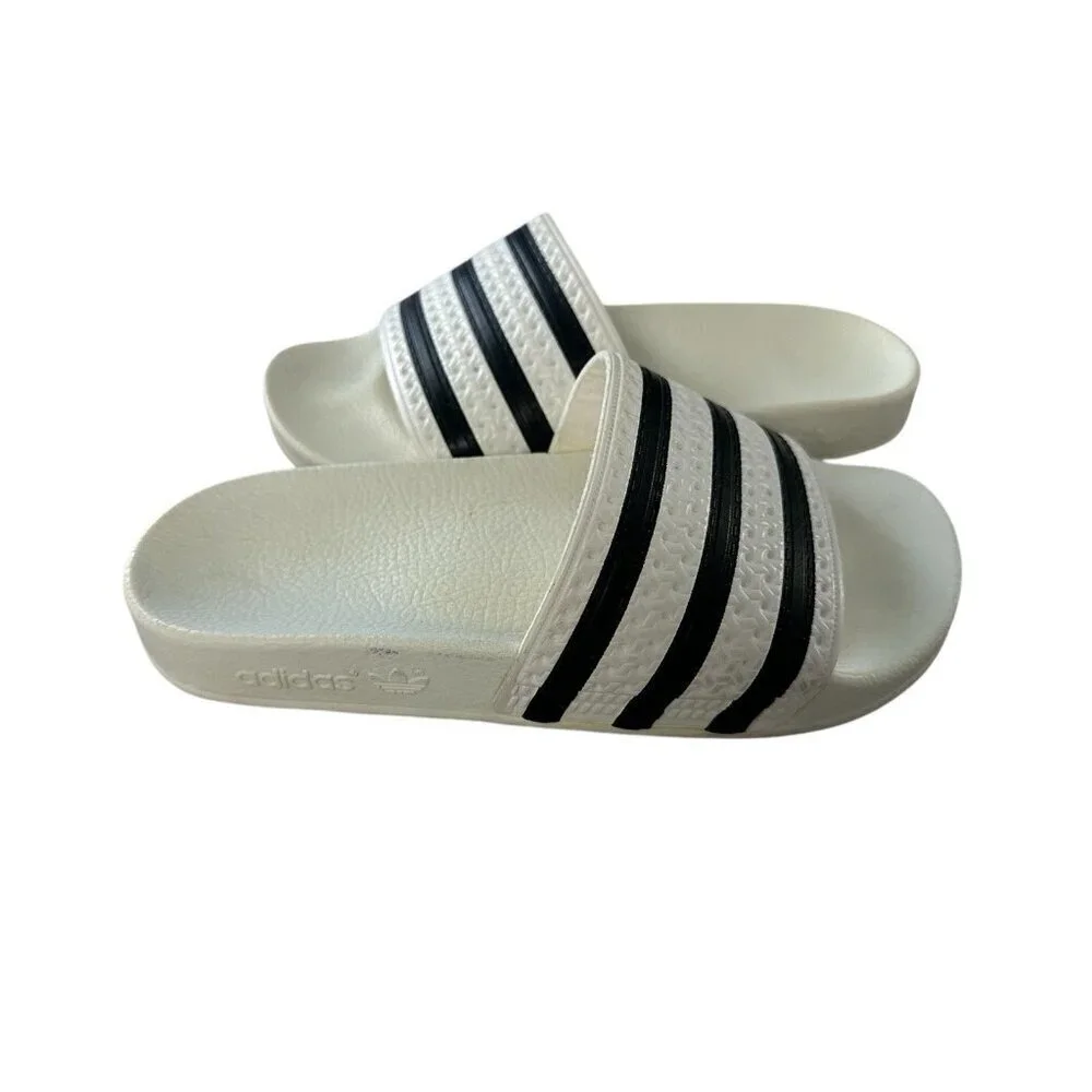 Adidas Adilette Mens Sport Sandals Slides Flip Flops Size 4 White Black 280648