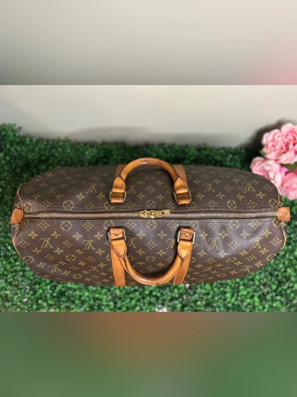 Louis Vuitton Keepall 50 Monogram Travel Bag w/ Luggage Tag, Handle Band & Strap