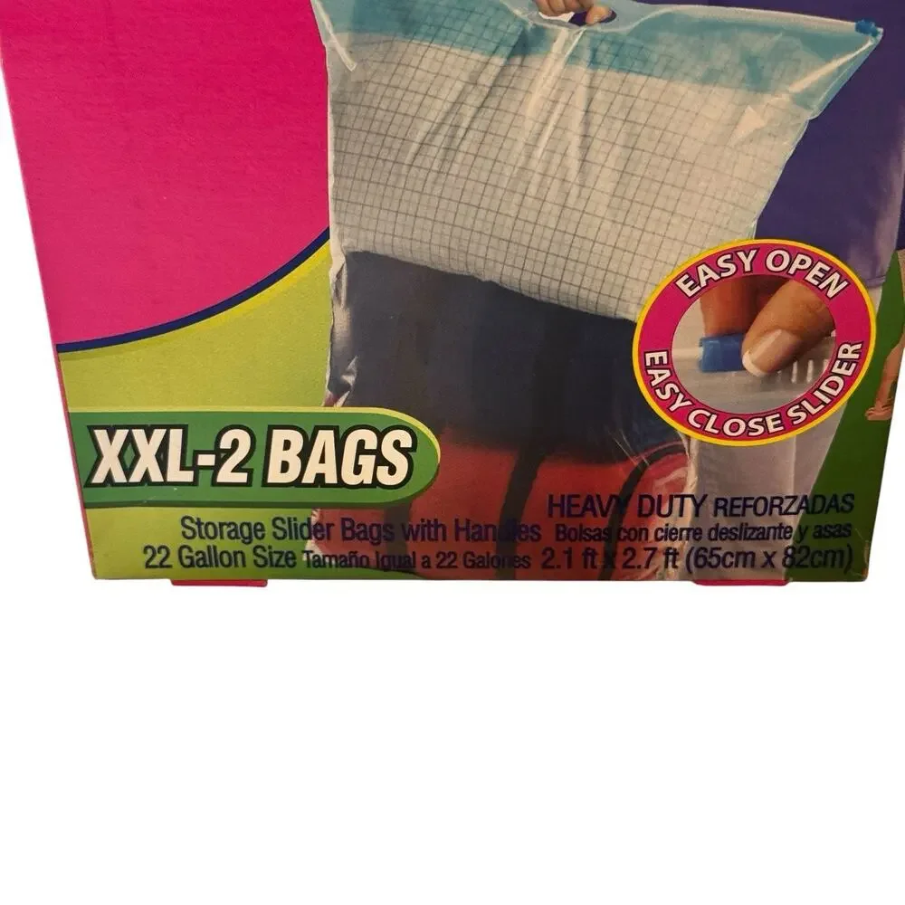 Hefty Big Bags XXL 22 Gallon 2 Pack OneZip Slider Sturdy Handle New Storage Bag
