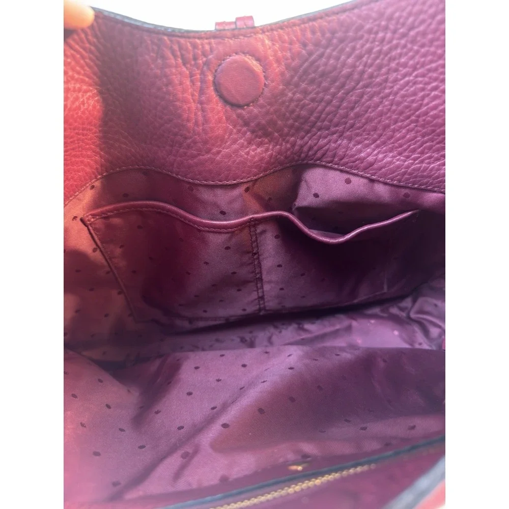 Kate Spade Leather Hobo Shoulder Bag Burgundy Pebbled Tassel Large Purse