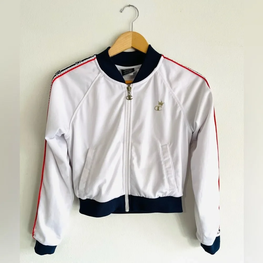 Champion track jacket vintage cropped logo embroidered women’s XS