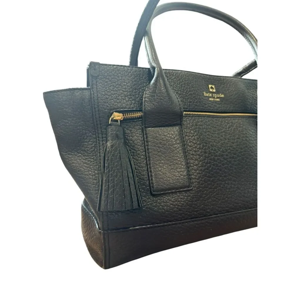 Kate Spade Southport Oden Black Pebbled Leather Satchel with Tassel
