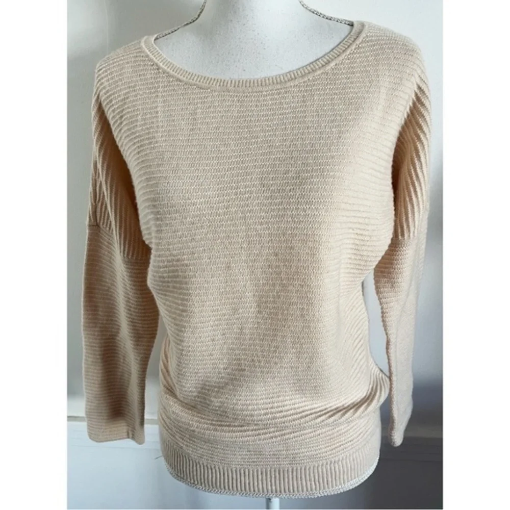 J. Crew • Ivory Cream Ribbed Stitch Dolman Wool Sweater