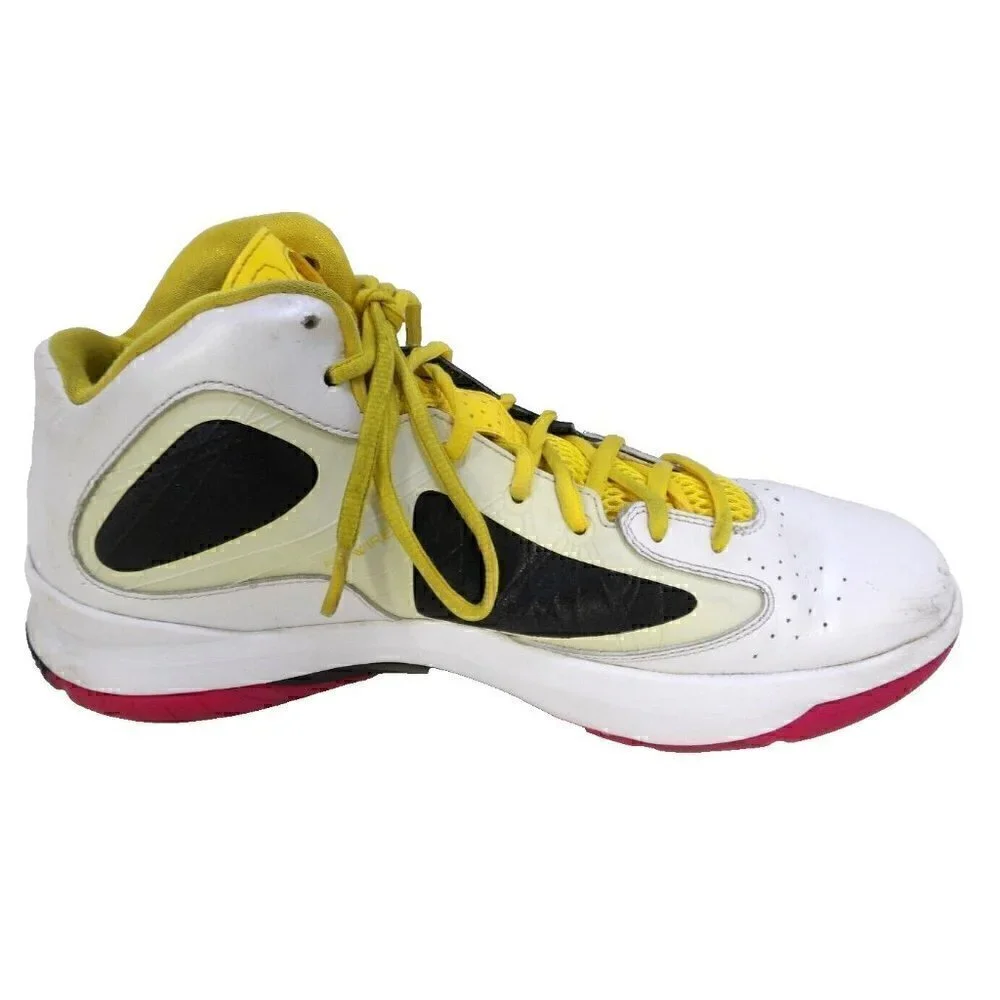 JORDAN Flywire white, red & yellow high top leather sneakers men's size 12
