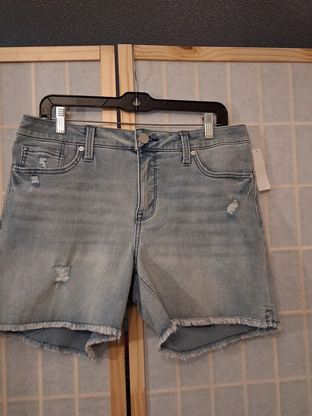Light Blue Distressed Denim Shorts - Women