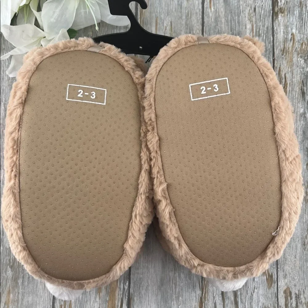 Little Girls Plush Teddy Bear Slippers Shoes Size 2-3
