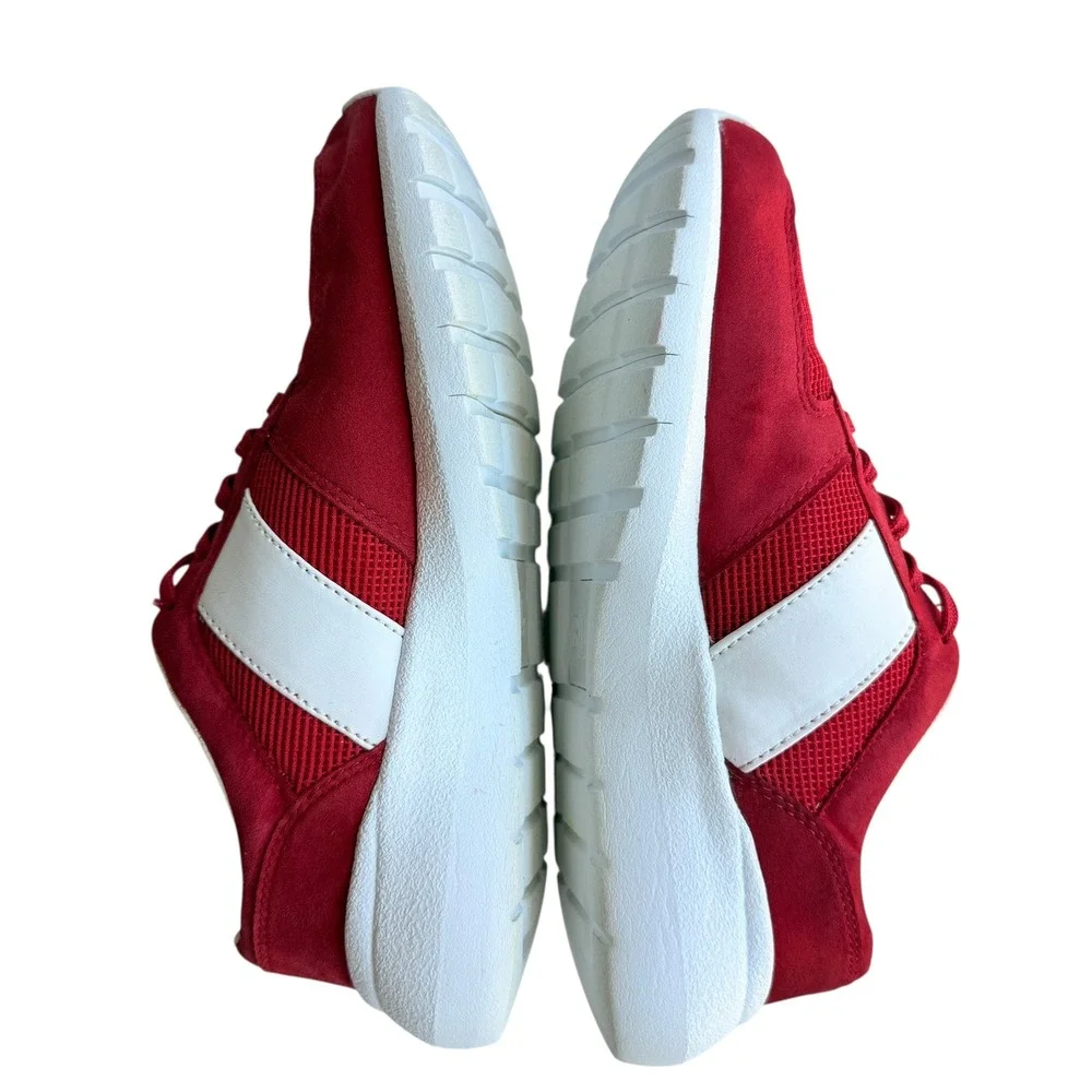 Lauren Ralph Lauren Red Suede Mesh Sneakers Casual Walking Shoes Women's Size 6B