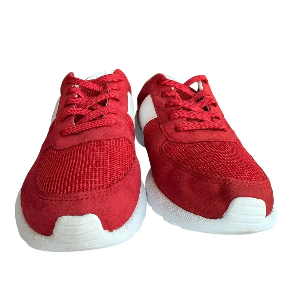 Lauren Ralph Lauren Red Suede Mesh Sneakers Casual Walking Shoes Women's Size 6B