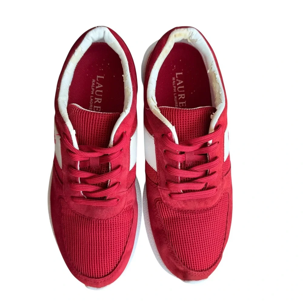 Lauren Ralph Lauren Red Suede Mesh Sneakers Casual Walking Shoes Women's Size 6B