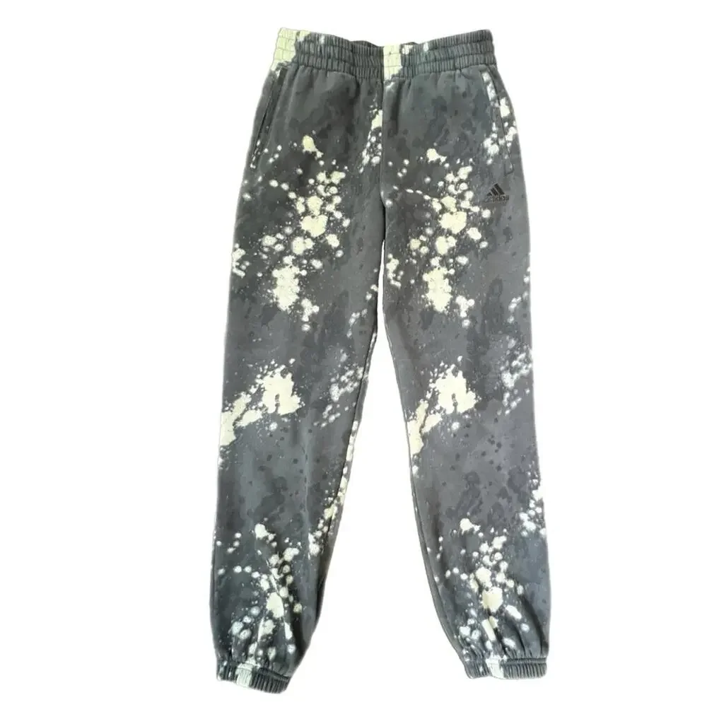 Adidas‎ Joggers Grey Acid Wash Bleach Splatter Loose Fit Kids Size L 14/16