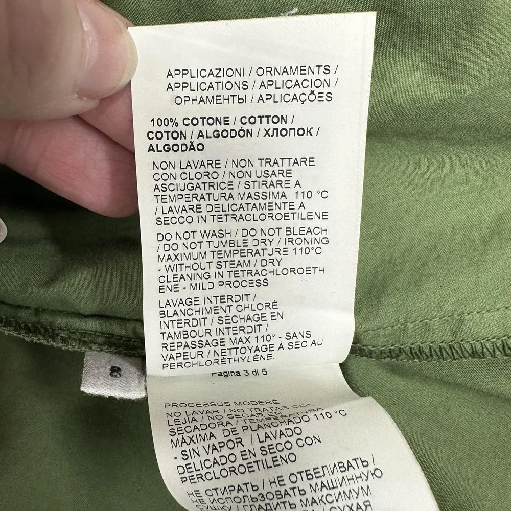 Tomas Maier Dress Womens 8 Green Utility Sleeveless Zip Front Pockets Made Italy
