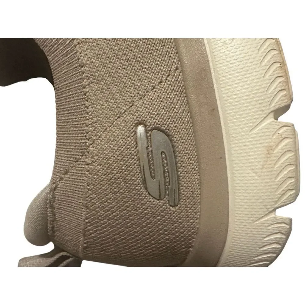 Skechers tan knit slip ons memory foam wide fit sz 8.5