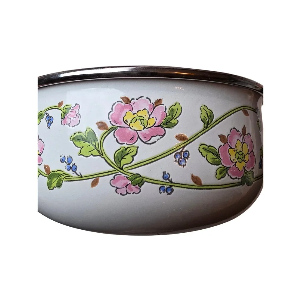 Kobe Kitchen Enamelware Floral Mixing Bowls Set of‎ 2 White Made in Japan 6 G1