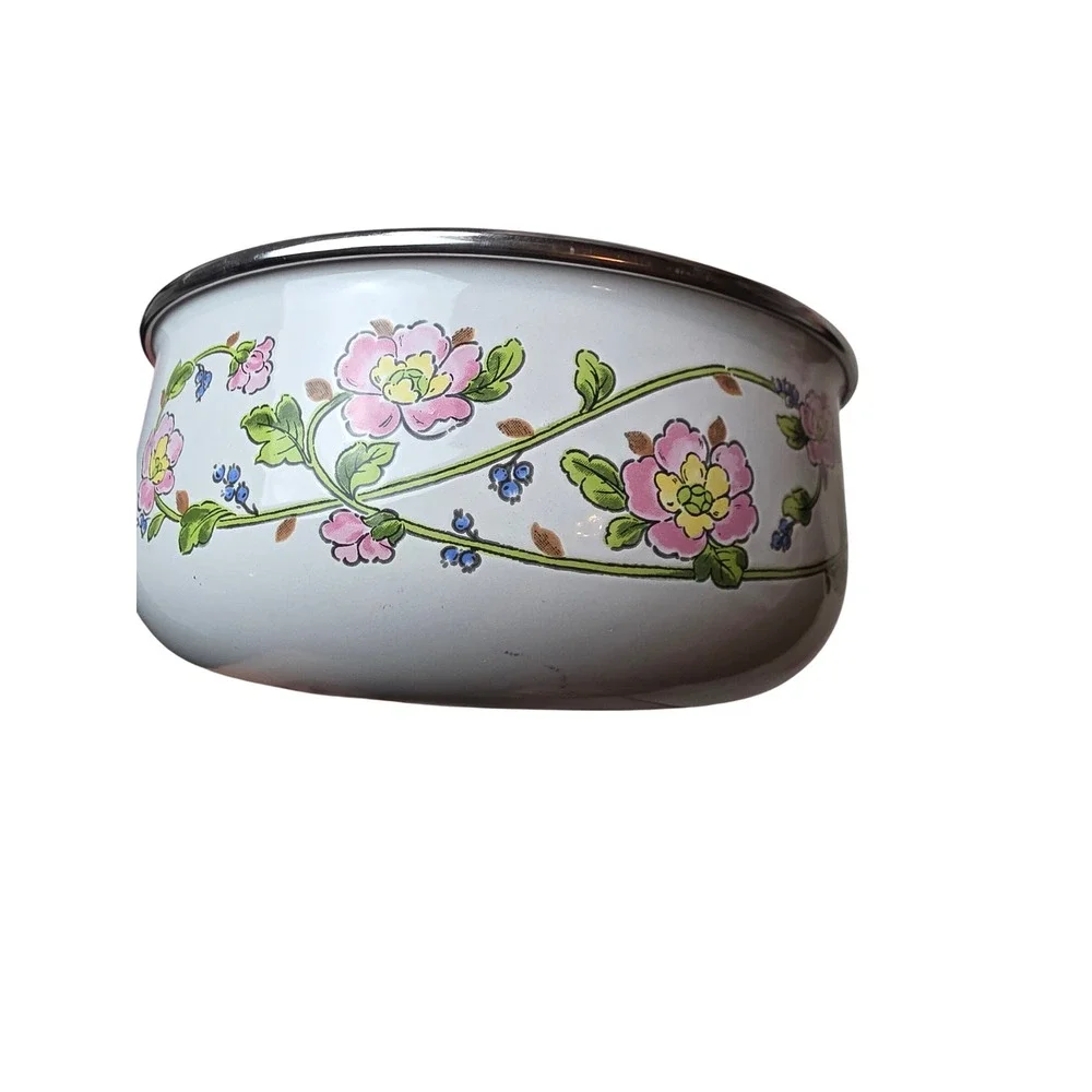 Kobe Kitchen Enamelware Floral Mixing Bowls Set of‎ 2 White Made in Japan 6 G1