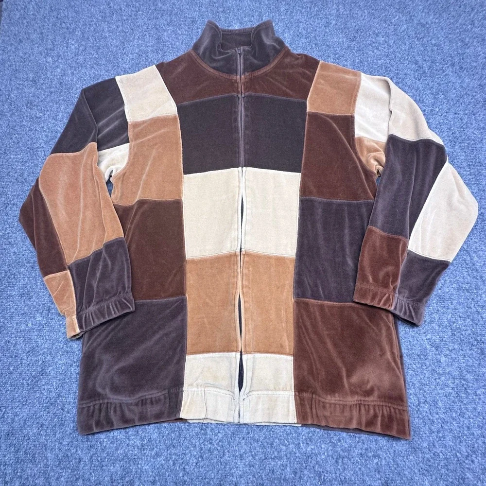 Vintage Irvine‎ Park Velour Patchwork Track Suit Set Mens Large Brown Tan Cream
