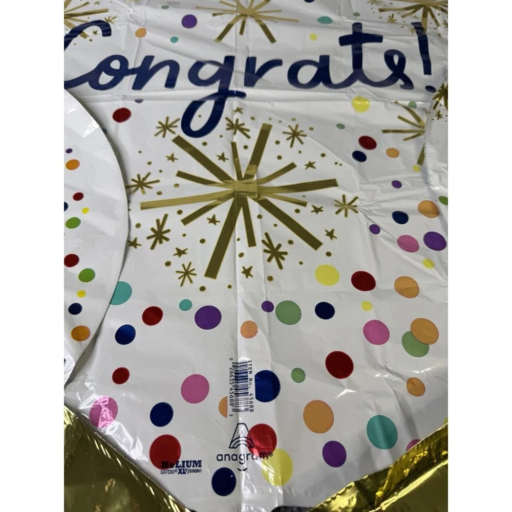 Congrats‎ Graduation Balloon Set of 5 Gold & Confetti Helium Foil Balloons