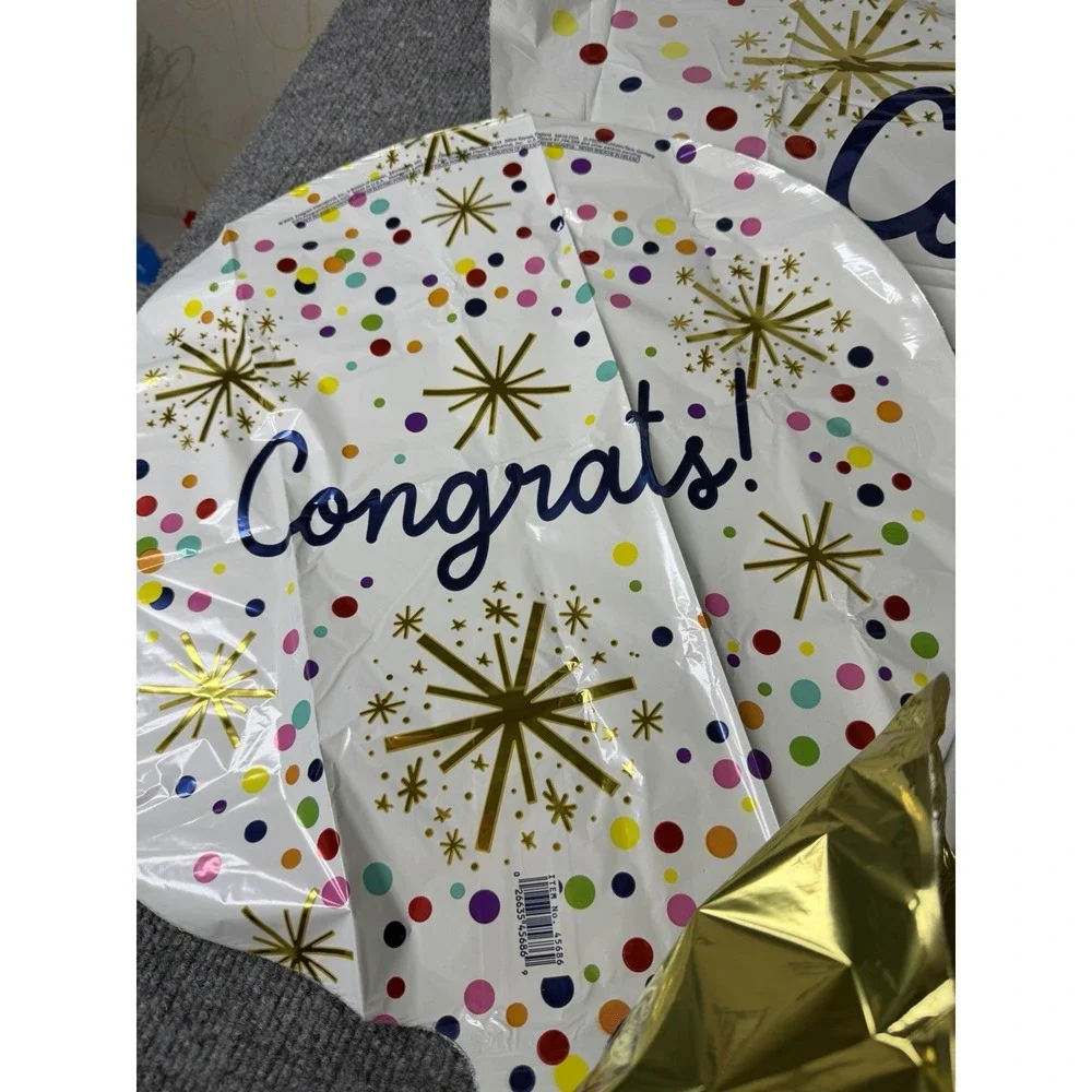 Congrats‎ Graduation Balloon Set of 5 Gold & Confetti Helium Foil Balloons