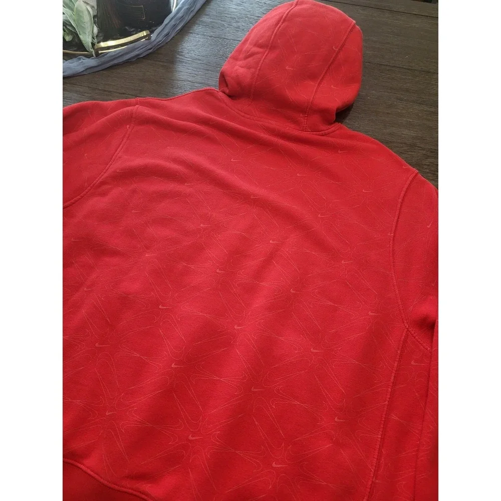 Vintage Nike Center Swoosh Check All Over PRINT Sweatshirt‎ Hoodie Red Size 2XL