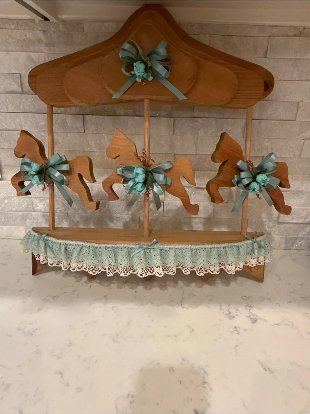 Wooden Horse Carousel Wall Shelf Peg Rack Nursery Decor Handmade  Cottagecore