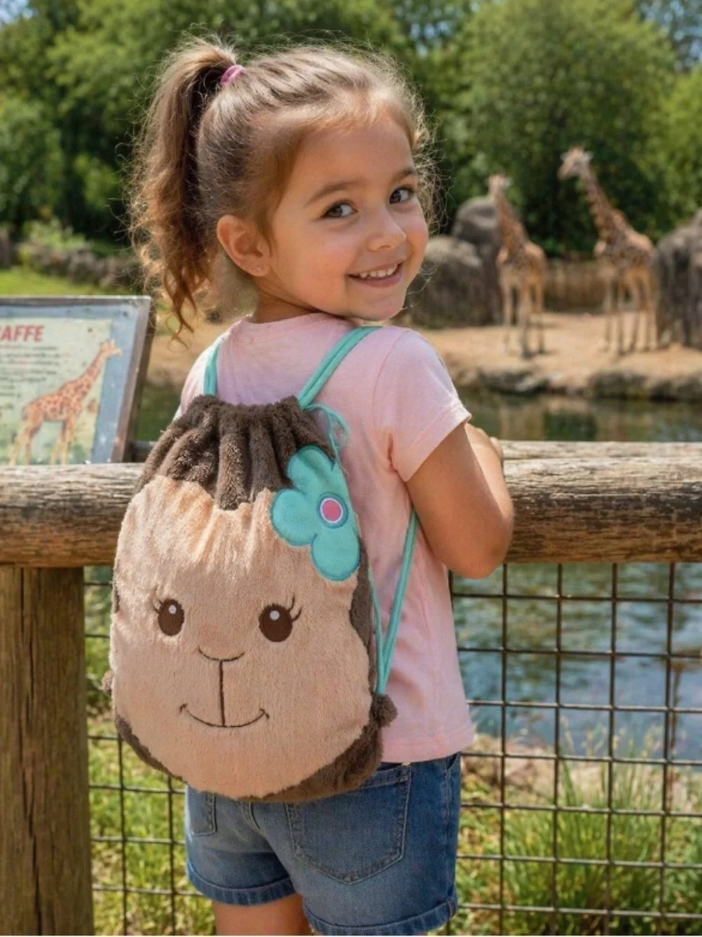 DEMDACO Nat & Jules Maia Monkey Plush Drawstring Backpack Bag