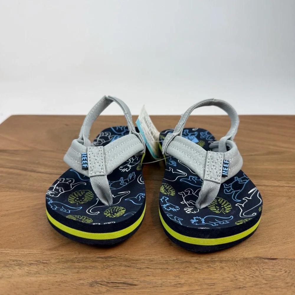 New Little Kids Reef‎ Little Ahi Slip On Water Flip Flops Blue Dinosaurs Sz 10 C