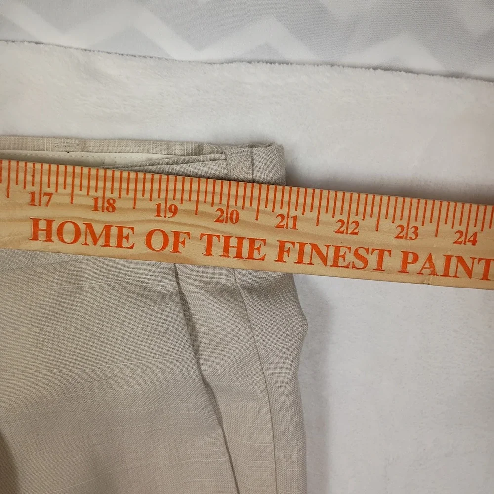 Haggar Dress Pants Men 44x30 Tan Pleated Linen Blend Vintage 90s Work Trousers