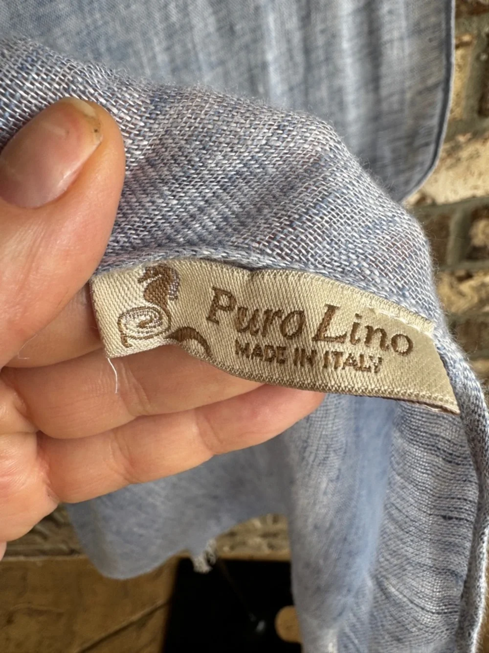 PURO LINO 100% Linen Scarf Italy Pale Blue Wrap Table Runner Fringed 80” x 28“