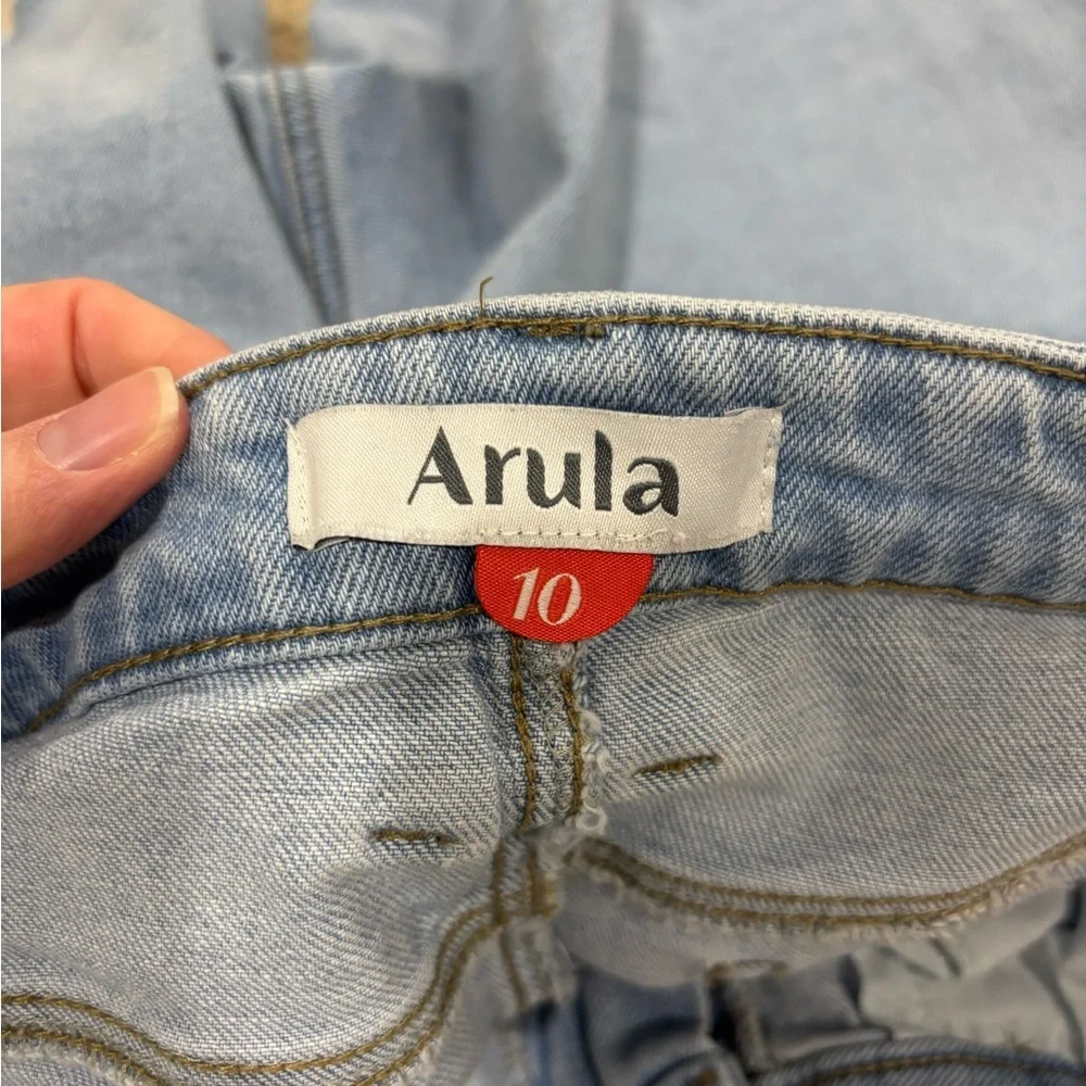 ARULA Light Blue Frayed Hem Baggy Mom High Waisted Denim Shorts Sz 10