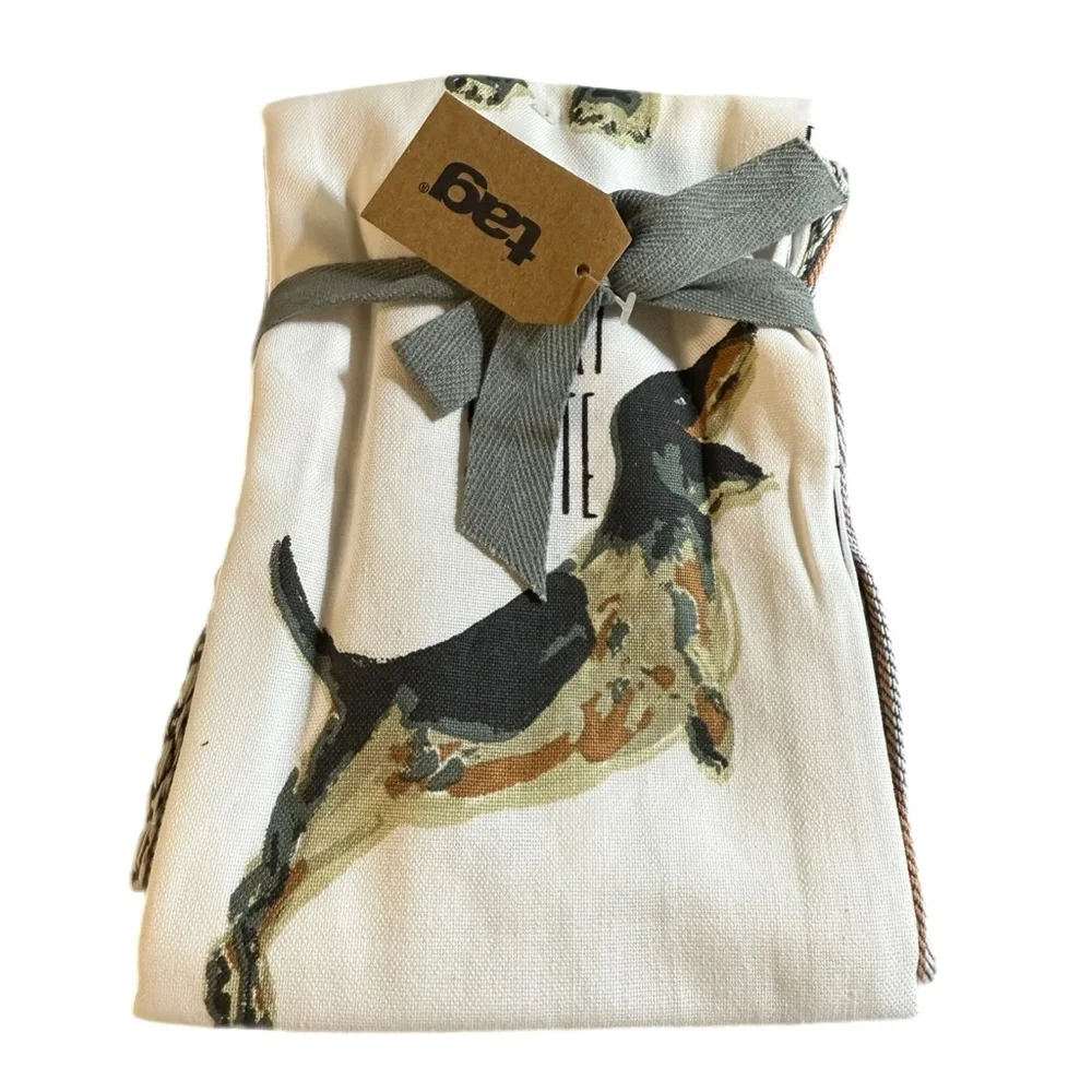 TAG Friendly Dogs Flour Sack Dishtowels — Set of 2 — Dog Print + Plaid — 100% Co