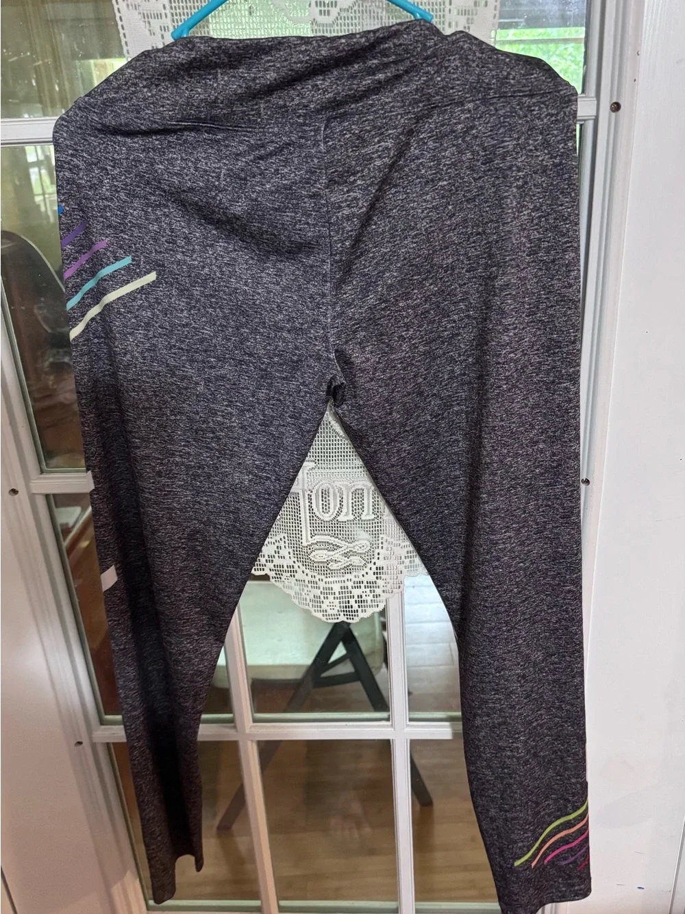 Justice Heathered Gray athletic Leggings with Multicolor Stripe Accents size 20