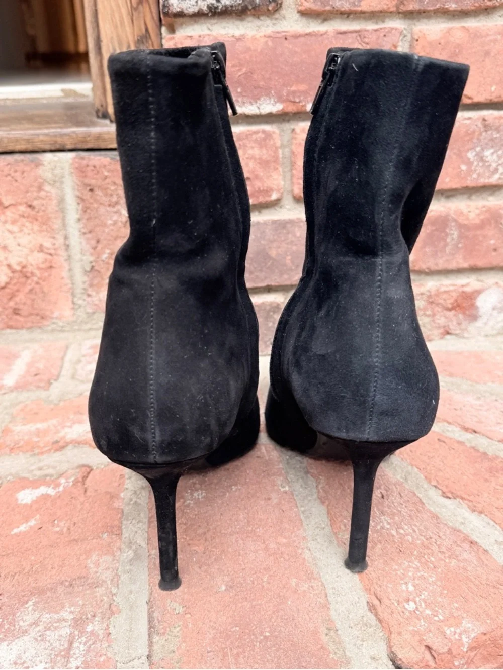 Zara Black Suede Pointed-Toe Ankle Boots with Gold Sculptural Accent