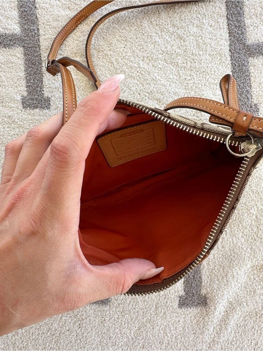 Coach Brown Signature Canvas Crossbody with Tan Leather Trim 2005 Y2K