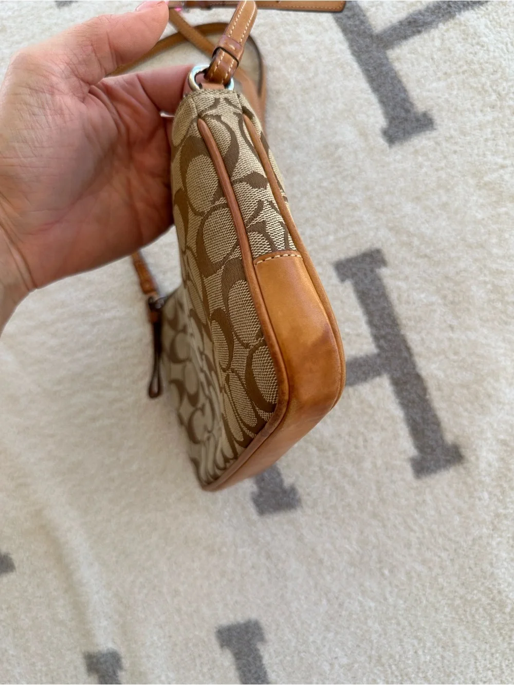 Coach Brown Signature Canvas Crossbody with Tan Leather Trim 2005 Y2K