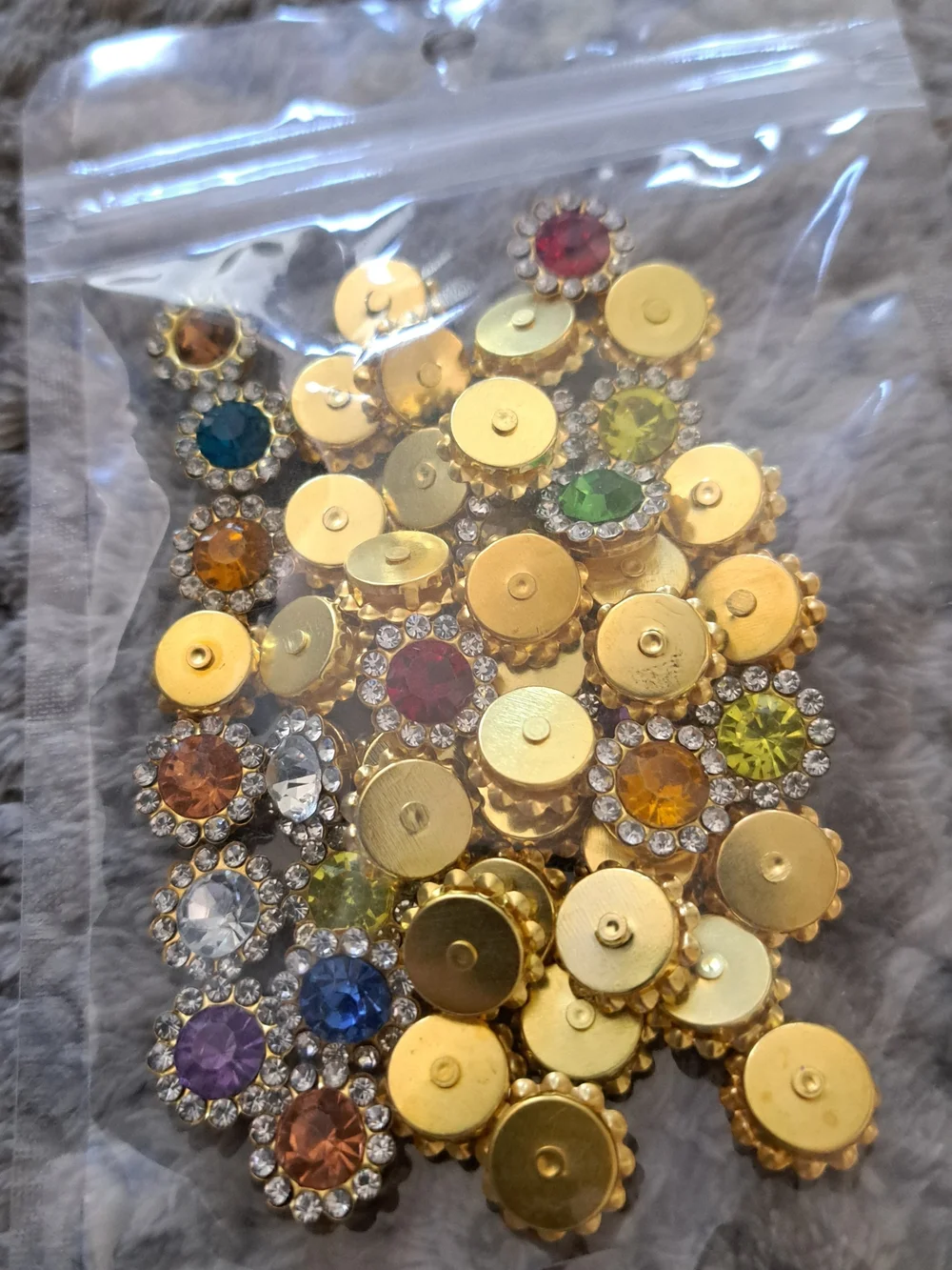 Gold-Tone Multicolor Rhinestone Floral Embellishments