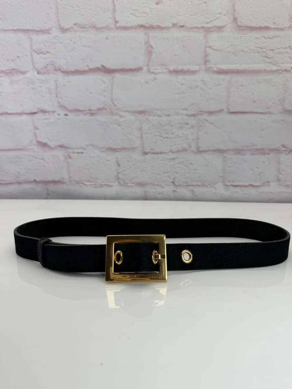 Gucci Black Leather Square Buckle Waist Belt 85/34”