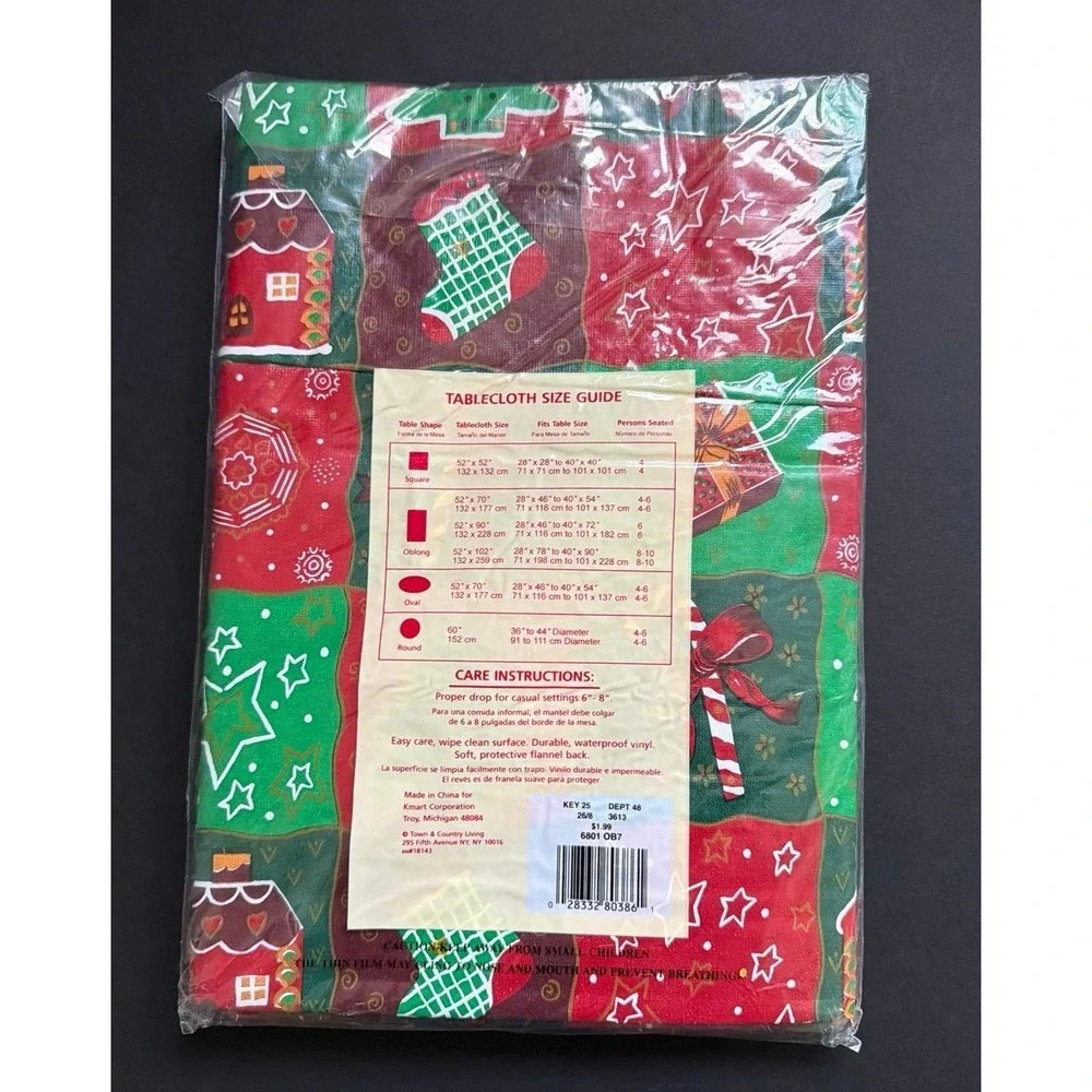 Ashley Taylor Christmas Flannel Backed Vinyl Tablecloth 52x70 Oblong Red Green