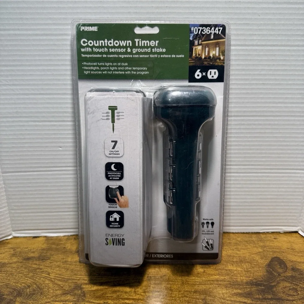 Prime 6 Outlet Outdoor Countdown Timer‎ Touch Sensor Photocell Ground Stake NEW