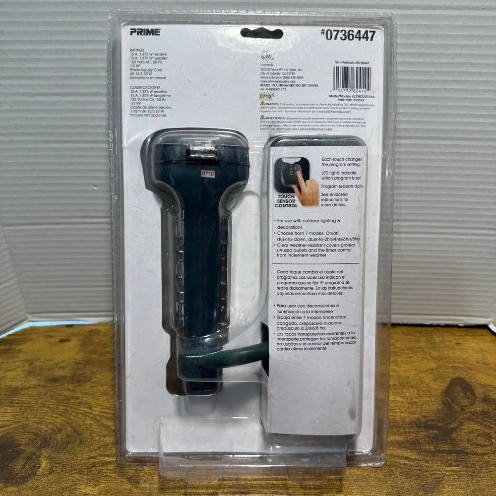 Prime 6 Outlet Outdoor Countdown Timer‎ Touch Sensor Photocell Ground Stake NEW