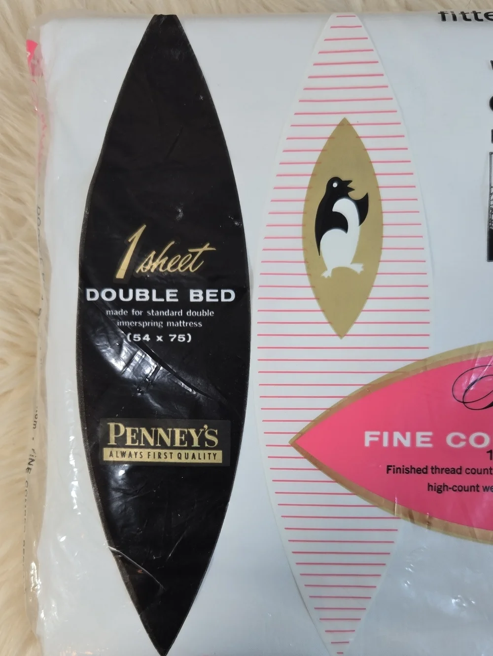 Vintage JCPenney Percale Double Fitted Sheet White 100% Cotton NOS ElastaFit USA