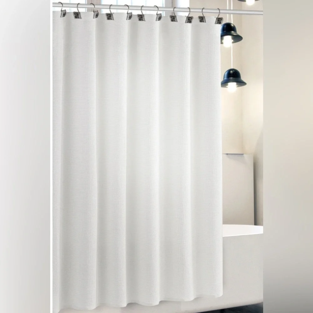 NWOT Shower Curtain: White, Waffle-Pattern, Grommet Holes