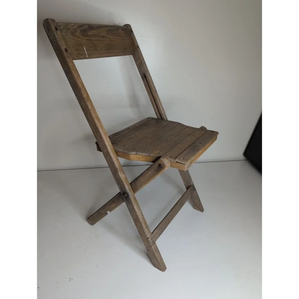 Antique Vintage Slat Wood Folding Chair Snyder Chair Co. USA