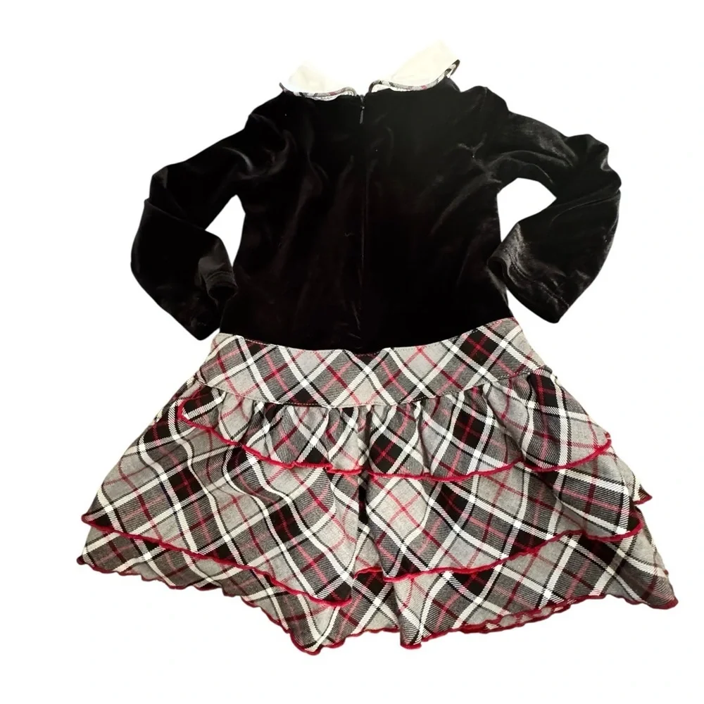 The Children’s Place Holiday Dress 18M Black Velvet Plaid Peter Pan Collar