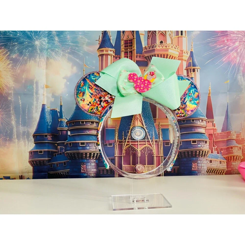 Colorful Mouse Ears Headband, Rhinestone Crystal Ears, Theme ParkParty Accessory