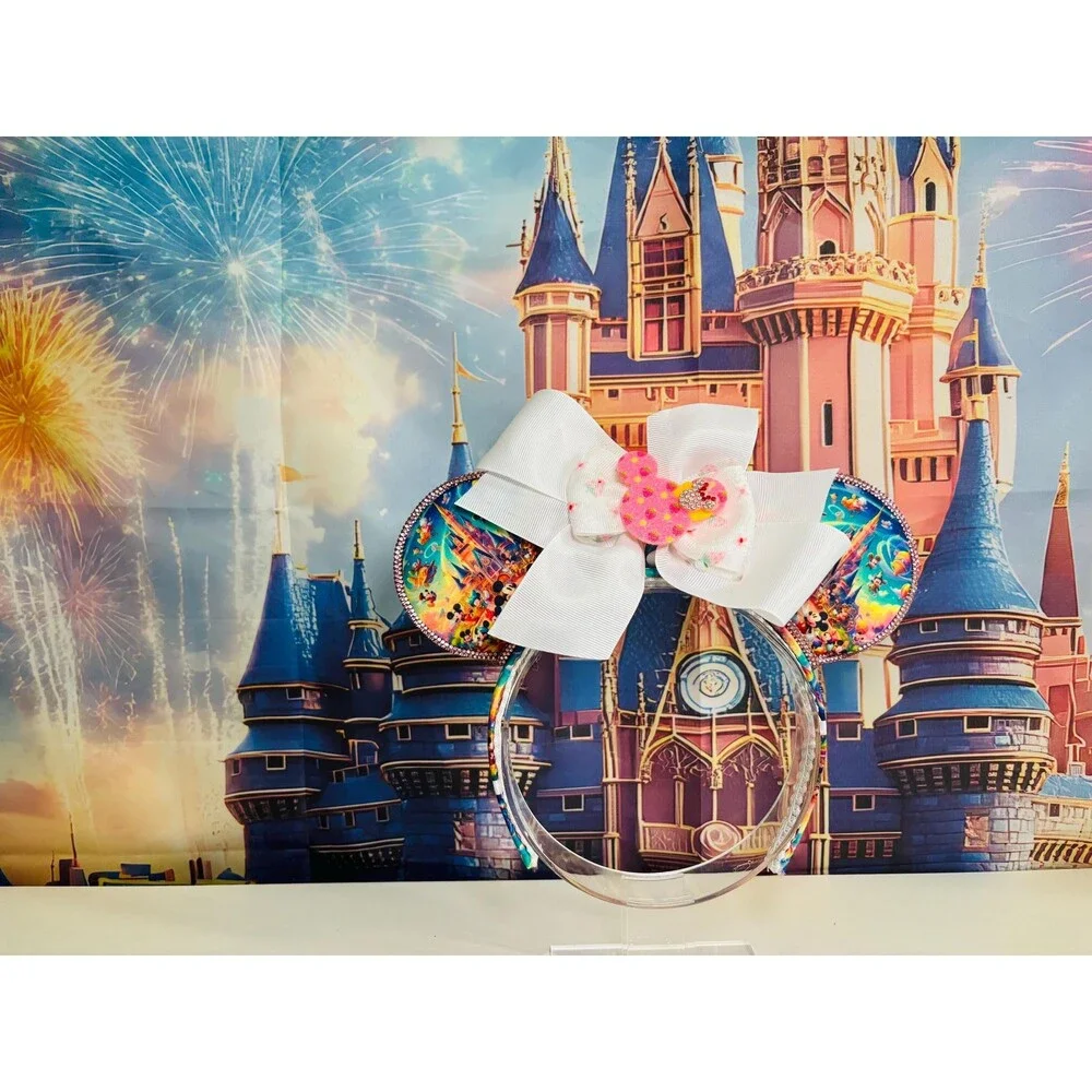 Colorful Mouse Ears Headband, Rhinestone Crystal Ears, Theme ParkParty Accessory