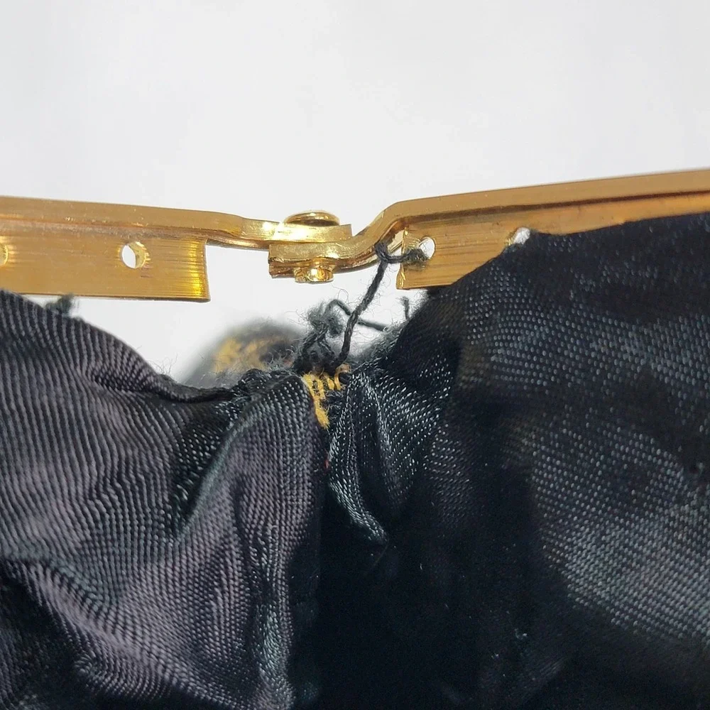 Vintage 1950's Floral Tapestry Purse Clutch Bag with Gold Clasp & Chain