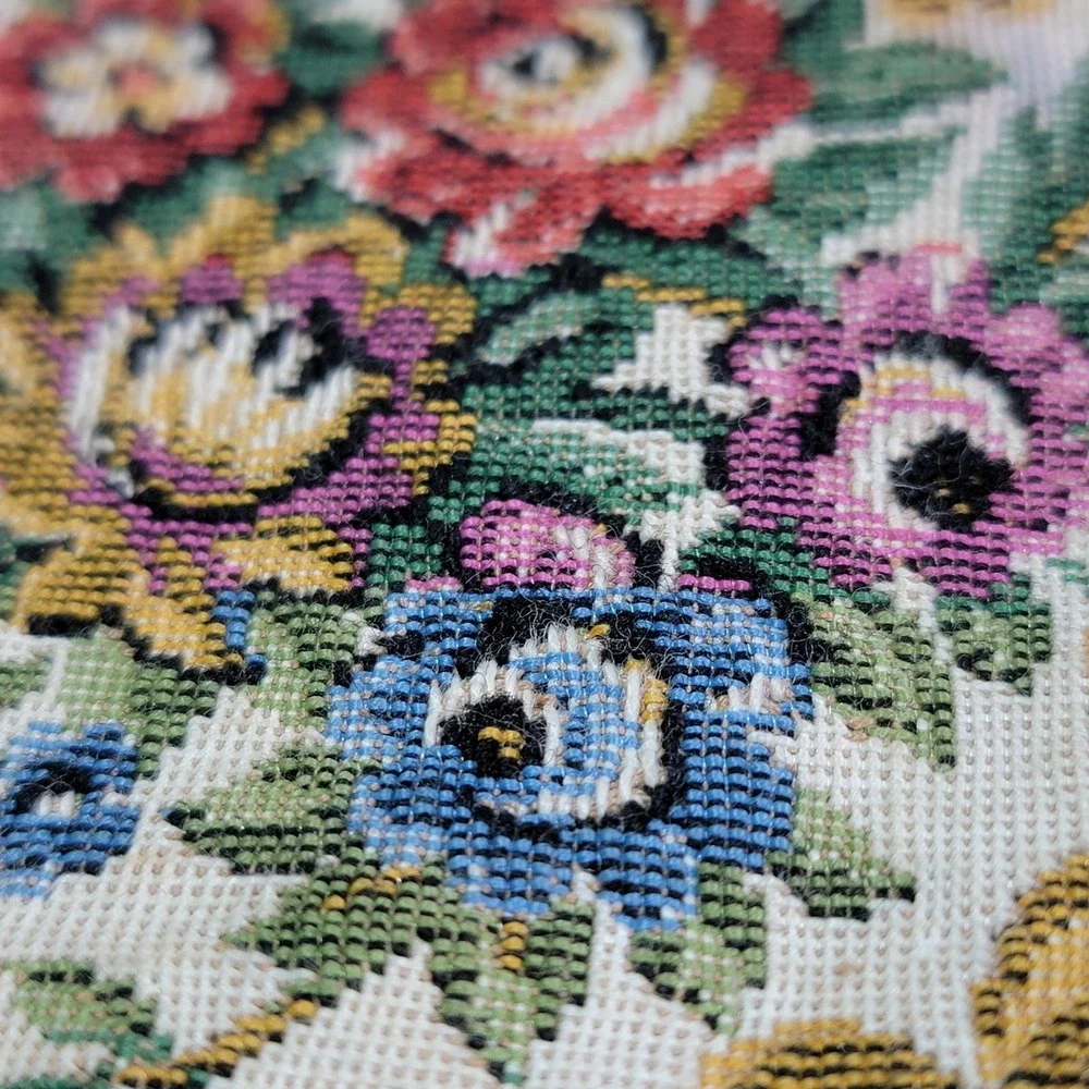 Vintage 1950's Floral Tapestry Purse Clutch Bag with Gold Clasp & Chain