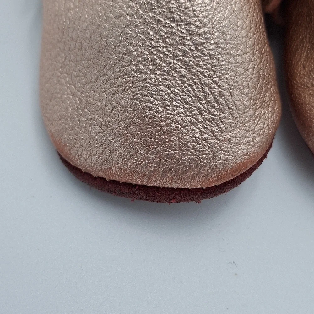 Mishmoccs Leather Soft Soled Moccasins Baby Rose Gold Metallic Baby